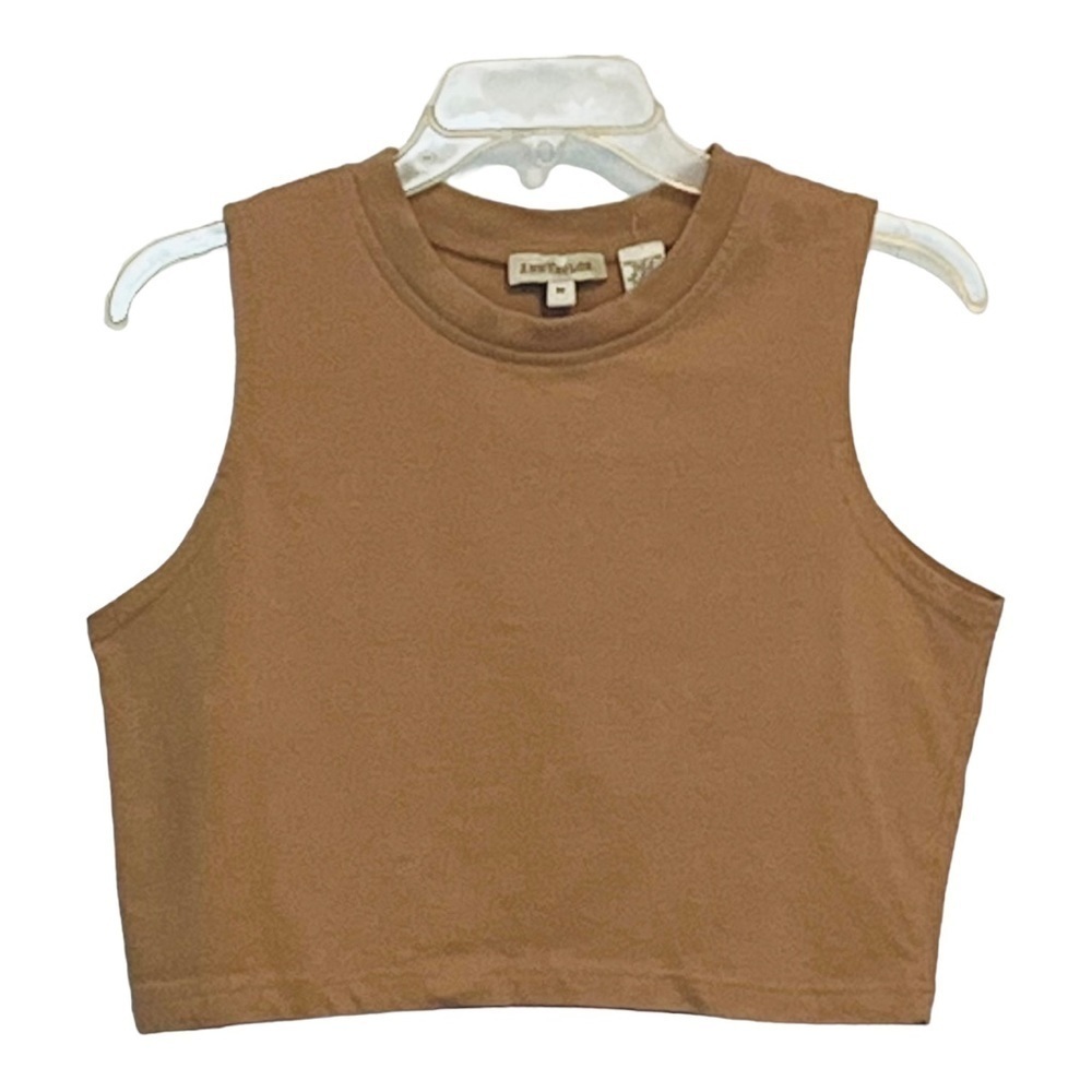 ANN TAYLOR CROPPED SLEEVELESS TOP TAN 100% COTTON LAYER PIECE SIZE MEDIUM